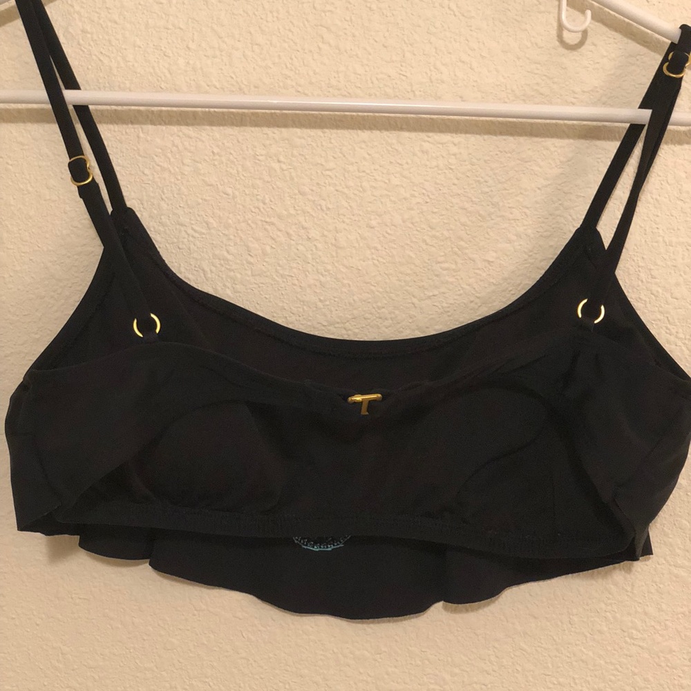 🎉Black Beaded Flowy Spaghetti Strap BikiniTop, XL - Picture 3 of 8